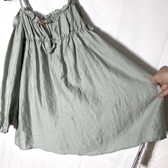 Missguided Sage Green Off Shoulder Boho Blouse W Beaded Neck Detail S NWT - Picture 8 of 15